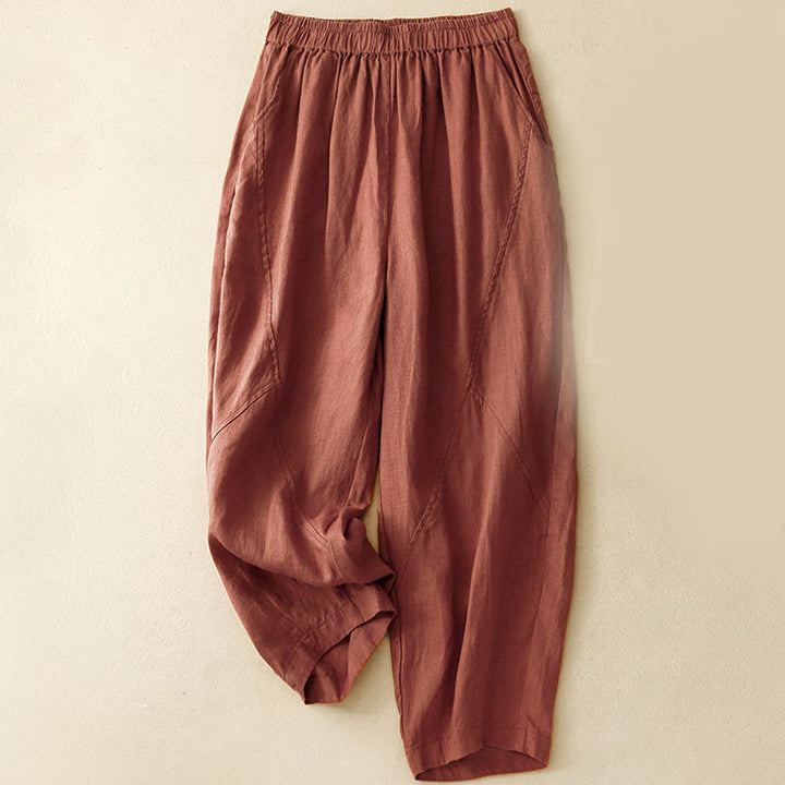 Buddha Stones Casual Plain Cropped Pants Women's Harem Pants With Pockets - Maroon - US8-10，UK/AU12-14，EU40-42 (2XL) - image 15