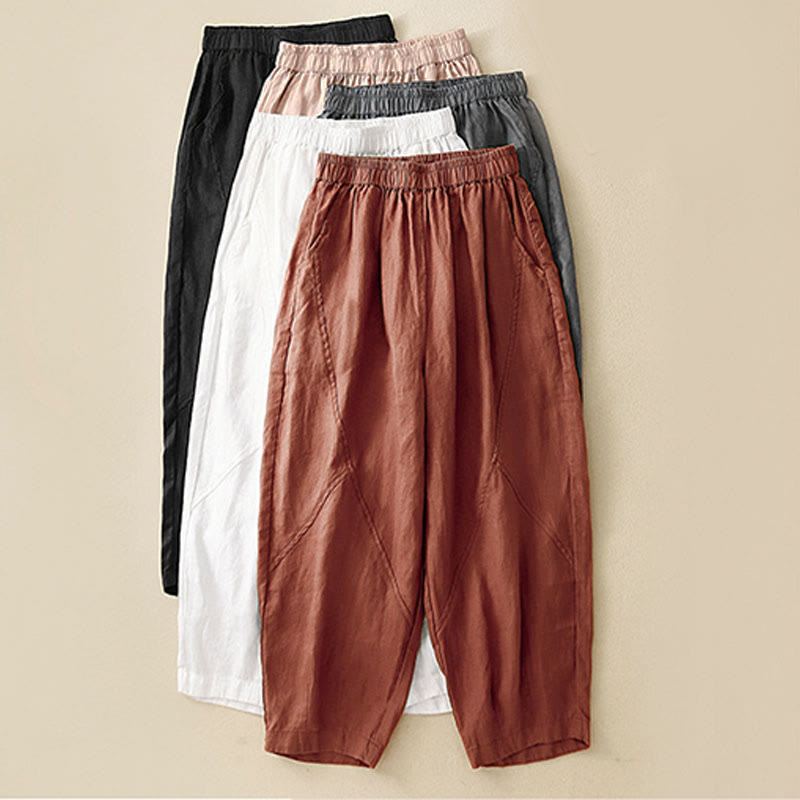Buddha Stones Casual Plain Cropped Pants Women's Harem Pants With Pockets - image 29