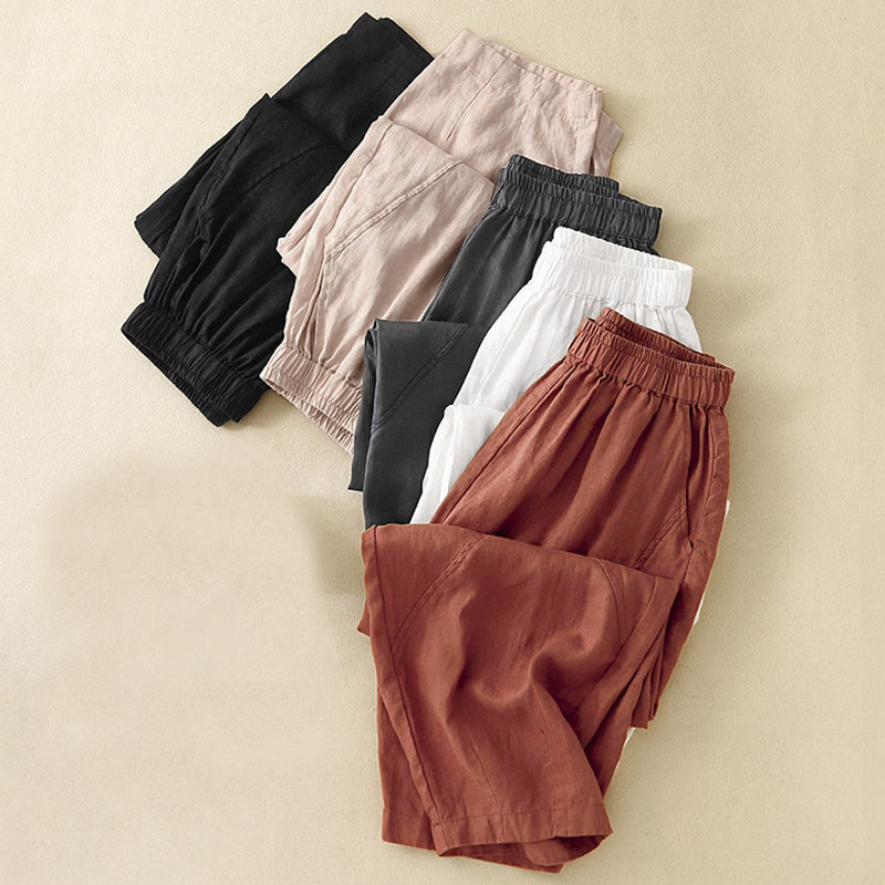 Buddha Stones Casual Plain Cropped Pants Women's Harem Pants With Pockets - image 30