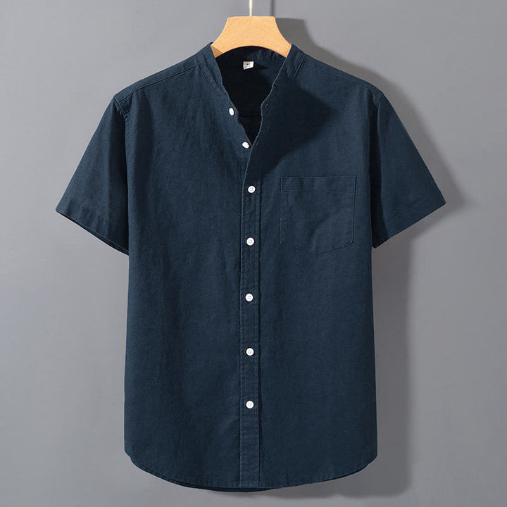 Buddha Stones Summer Men's Short Sleeve Button Down Cotton Linen Shirt - SteelBlue - US/UK/AU42，EU52 (3XL)  - image 17