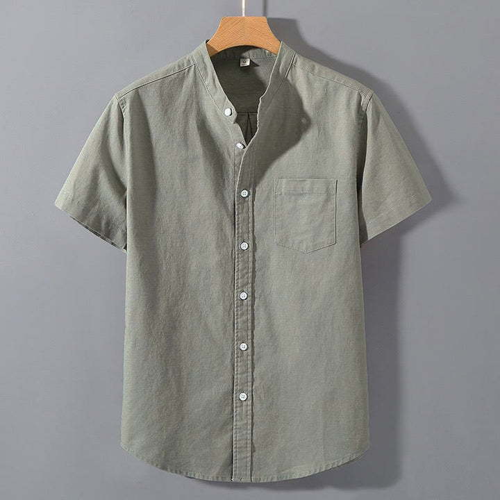 Buddha Stones Summer Men's Short Sleeve Button Down Cotton Linen Shirt - DarkSeaGreen - US/UK/AU42，EU52 (3XL)  - image 0