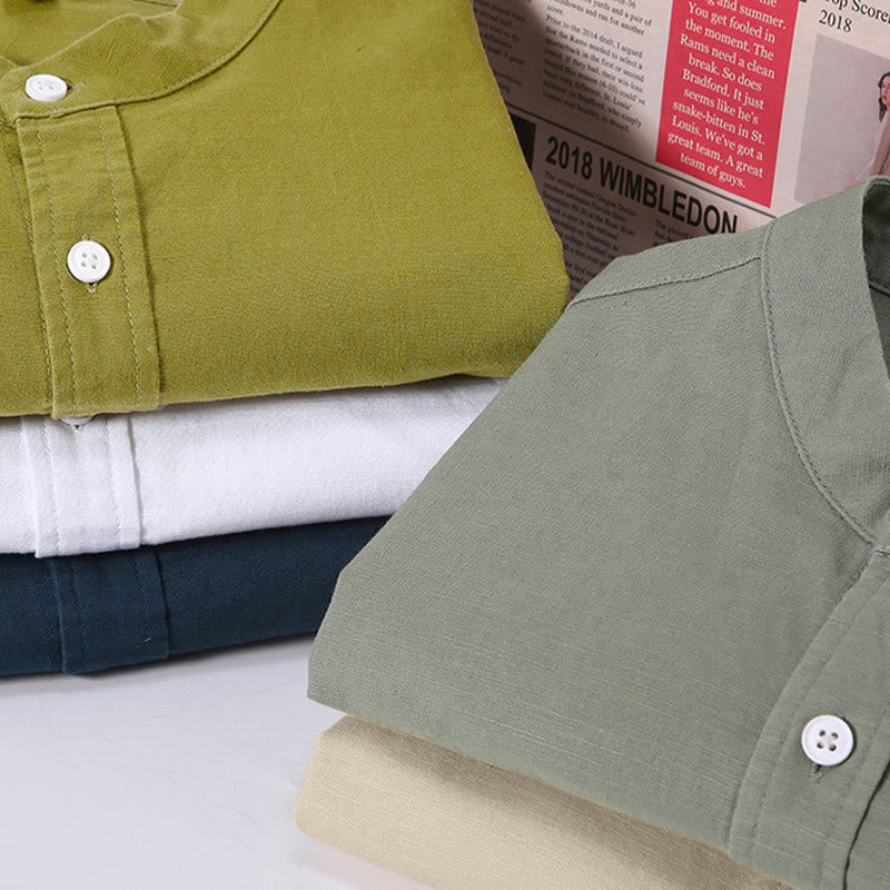 Buddha Stones Summer Men's Short Sleeve Button Down Cotton Linen Shirt - image 1