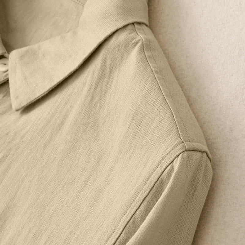 Buddha Stones Fall Commute Plain Buttons Design Long Sleeve Knee Length Dress With Pockets - image 12