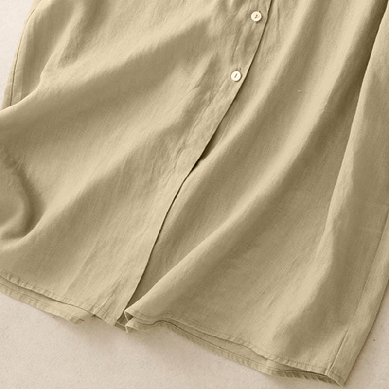 Buddha Stones Fall Commute Plain Buttons Design Long Sleeve Knee Length Dress With Pockets - image 15