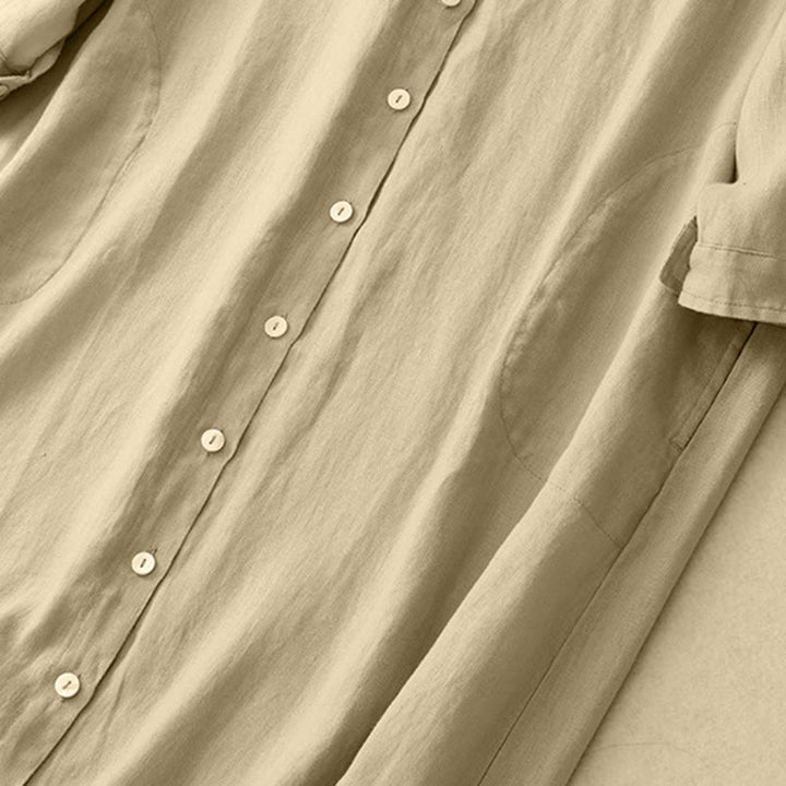 Buddha Stones Fall Commute Plain Buttons Design Long Sleeve Knee Length Dress With Pockets - image 13