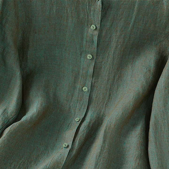 Buddha Stones Spring Solid Color Buttons Design Ruffled Crew Neck Women's Shirt - image 3