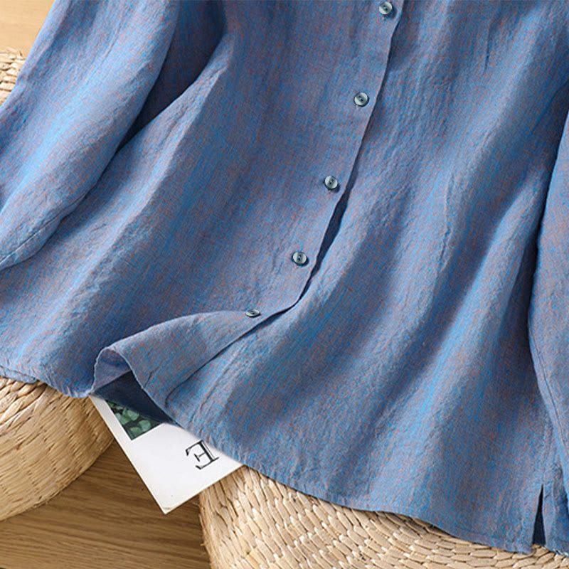 Buddha Stones Spring Solid Color Buttons Design Ruffled Crew Neck Women's Shirt - image 18