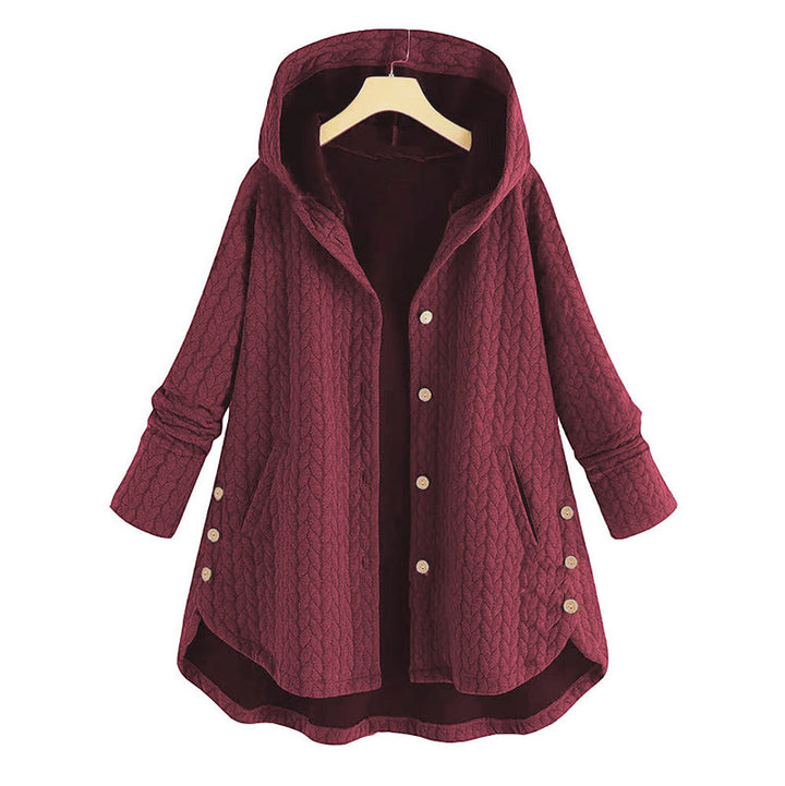 Buddha Stones Fall Wheat Ear Pattern Mid-length Design Women's Long Sleeve Hooded Coat With Pockets - IndianRed - US22，UK/AU26，EU54 (8XL) - image 2