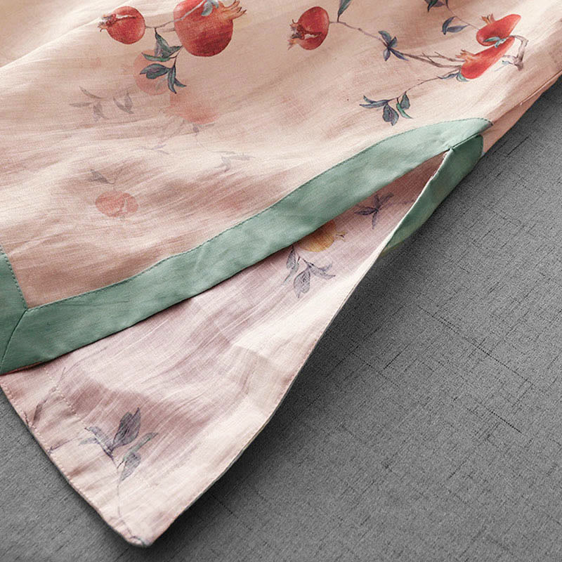 Buddha Stones Frog-Button Orchid Pomegranate Flowers Pattern Side Slit Design Half Sleeve Midi Dress - image 9