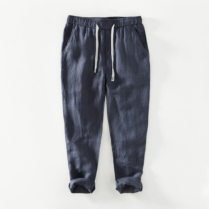 Buddha Stones Fall Solid Drawstring Elastic Waist Men's Linen Ankle-Length Pants With Pockets - SteelBlue - US/UK/AU44，EU54 (4XL) - image 18