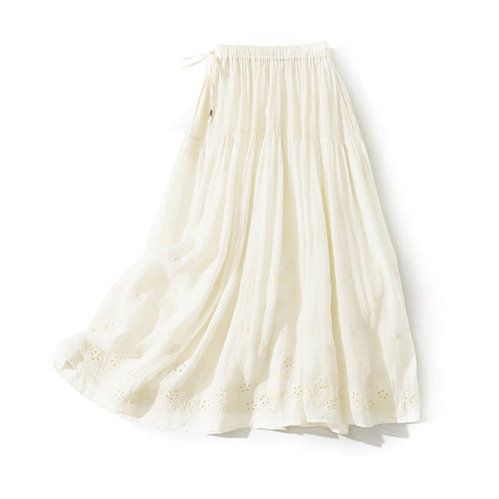 Buddha Stones Embroidery Hollow Design A-line Drawstring High Waist Women's Skirt With Pockets - image 14