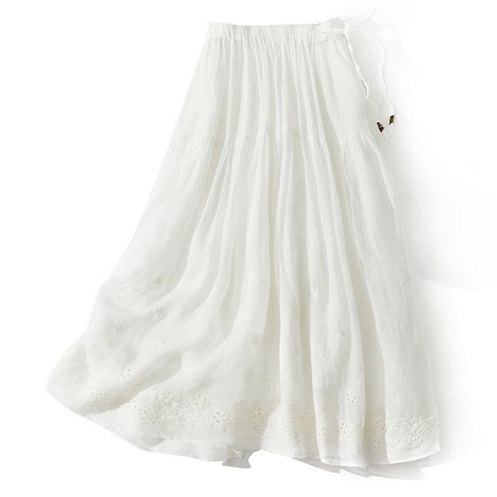 Buddha Stones Embroidery Hollow Design A-line Drawstring High Waist Women's Skirt With Pockets - White - US8-10，UK/AU12-14，EU40-42 (2XL) - image 8
