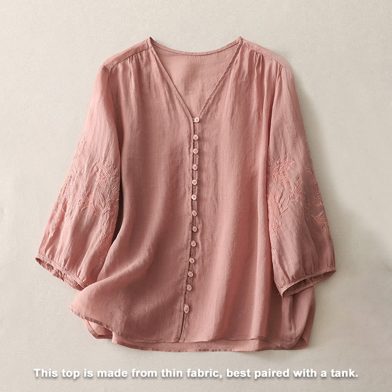 Buddha Stones Embroidery Button-down Women's Shirt - image 23