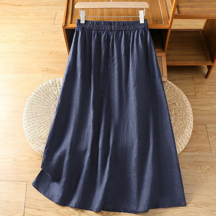 Buddha Stones Summer Casual Vintage Side Slit Solid Flowers Women's Skirts With Pocket - image 9
