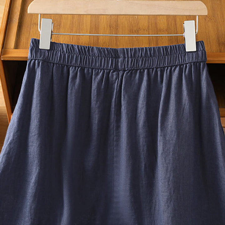 Buddha Stones Summer Casual Vintage Side Slit Solid Flowers Women's Skirts With Pocket - image 11