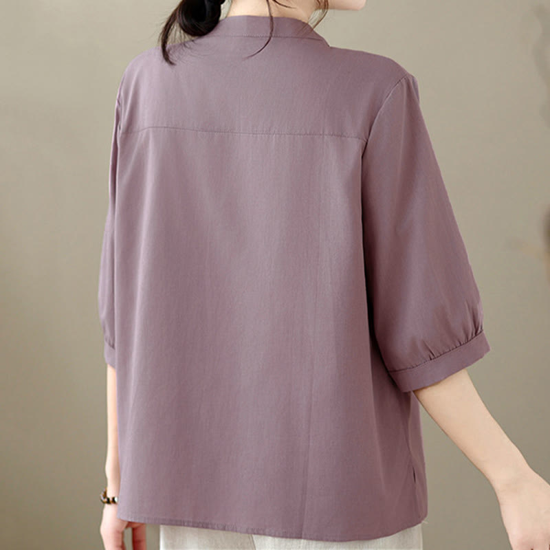 Buddha Stones Summer Minimalist Casual Quarter Zip Design Solid Women's Short Sleeve Shirts With Patch Pocket - image 14