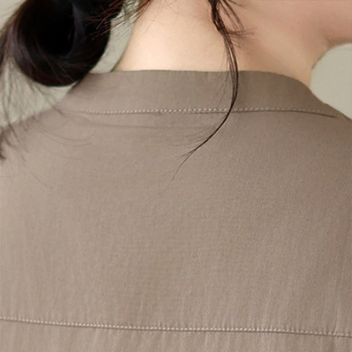 Buddha Stones Summer Minimalist Casual Quarter Zip Design Solid Women's Short Sleeve Shirts With Patch Pocket - image 7