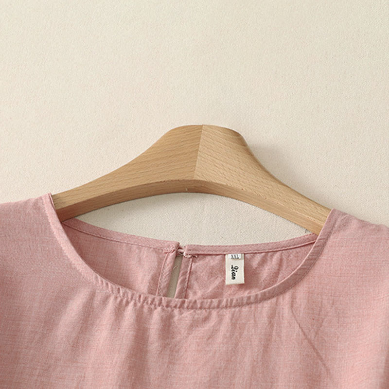 Buddha Stones Summer Casual Minimalist Solid Crew Neck Women's Long Sleeve Shirts - image 2