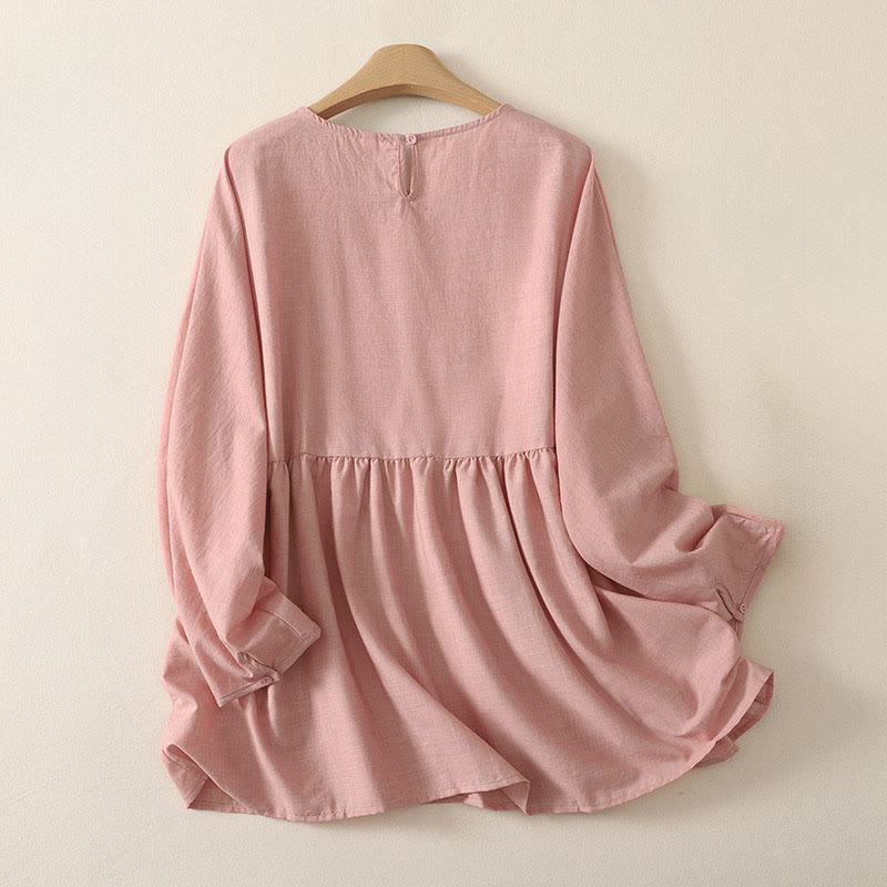 Buddha Stones Summer Casual Minimalist Solid Crew Neck Women's Long Sleeve Shirts - image 1