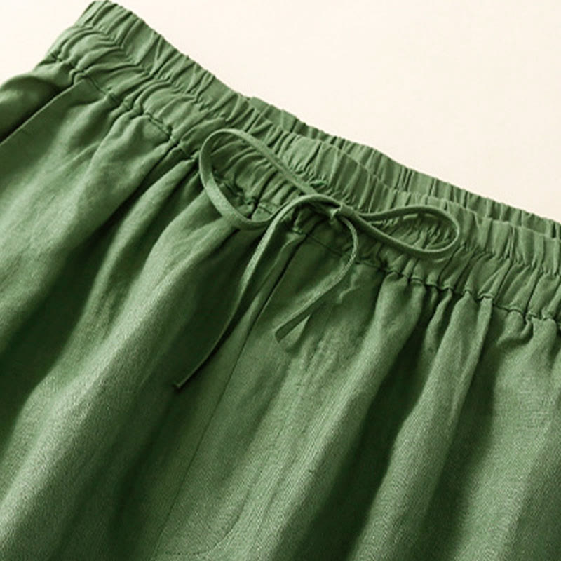 Buddha Stones Solid Color Flower Loose Drawstring Harem Pants With Pockets - image 21