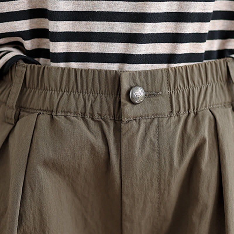 Buddha Stones Casual Solid Color One Top Button Elastic Waistband Women's Pants With Pockets - image 6