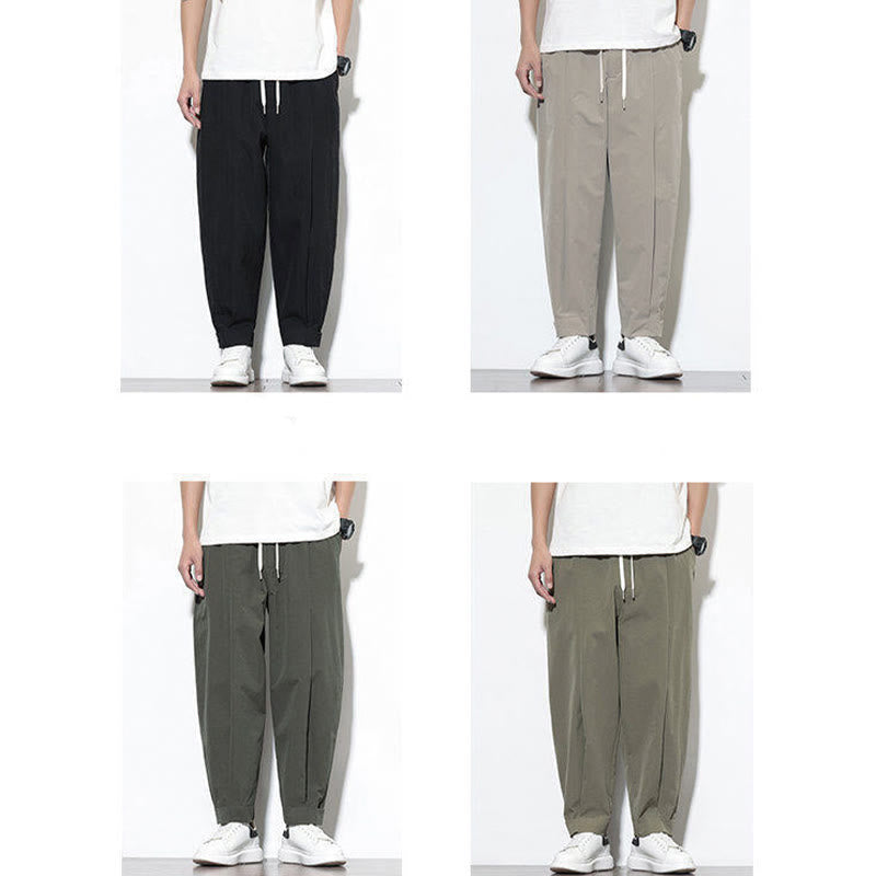 Buddha Stones Casual Solid Color Drawstring Men's Harem Pants With Pockets - image 18