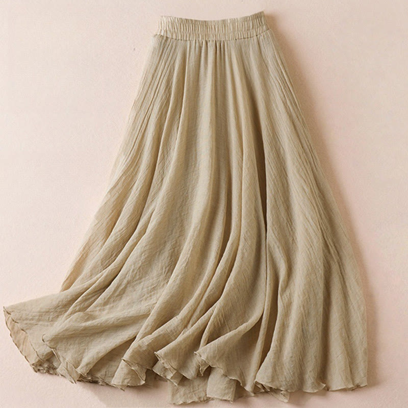 Buddha Stones Vintage Casual Pure Color High Waist Women's Skirt - image 1