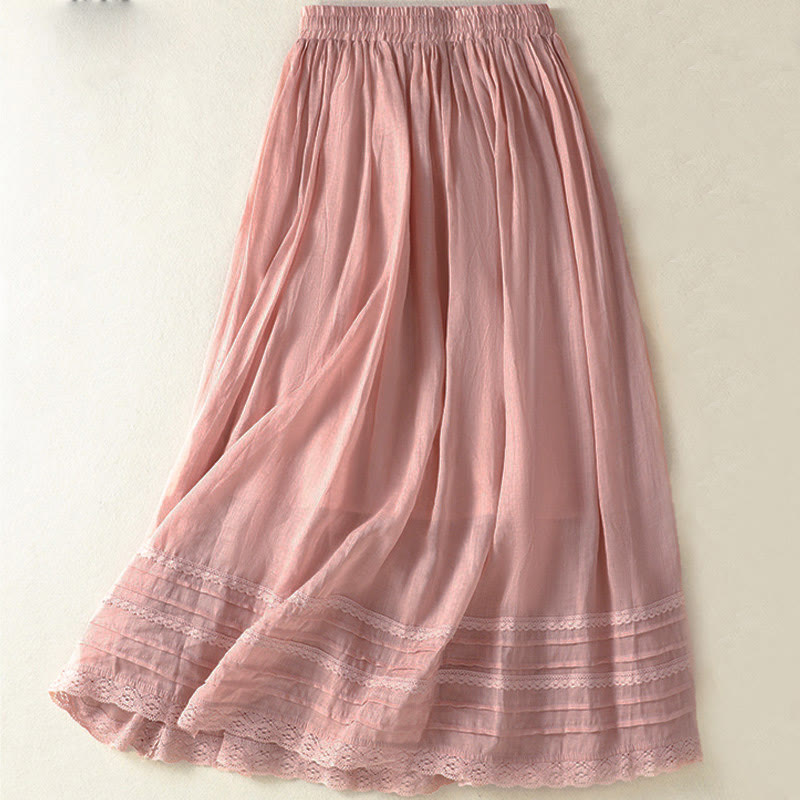 Buddha Stones Summer Plain Drawstring Lace Patchwork Design Women's 7-8 Length Skirt - image 1