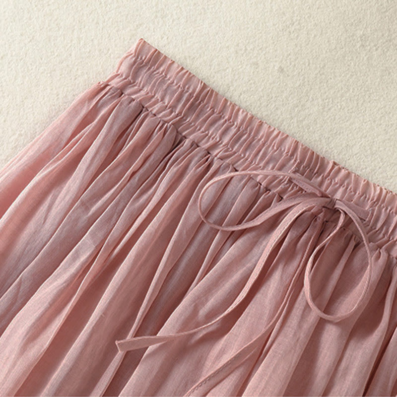 Buddha Stones Summer Plain Drawstring Lace Patchwork Design Women's 7-8 Length Skirt - image 4