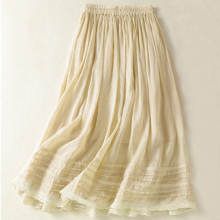 Buddha Stones Summer Plain Drawstring Lace Patchwork Design Women's 7-8 Length Skirt - image 27