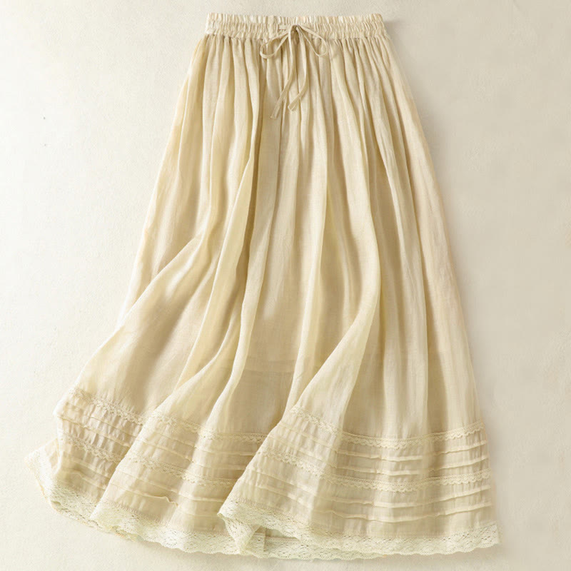 Buddha Stones Summer Plain Drawstring Lace Patchwork Design Women's 7-8 Length Skirt - Beige - US8-10，UK/AU12-14，EU40-42 (2XL) - image 26