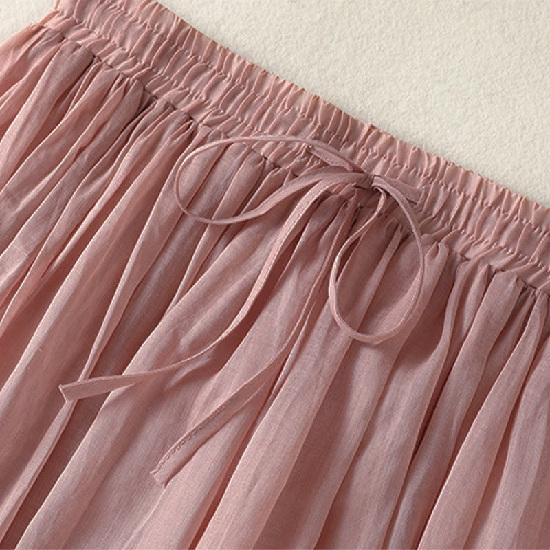 Buddha Stones Summer Plain Drawstring Lace Patchwork Design Women's 7-8 Length Skirt - image 5