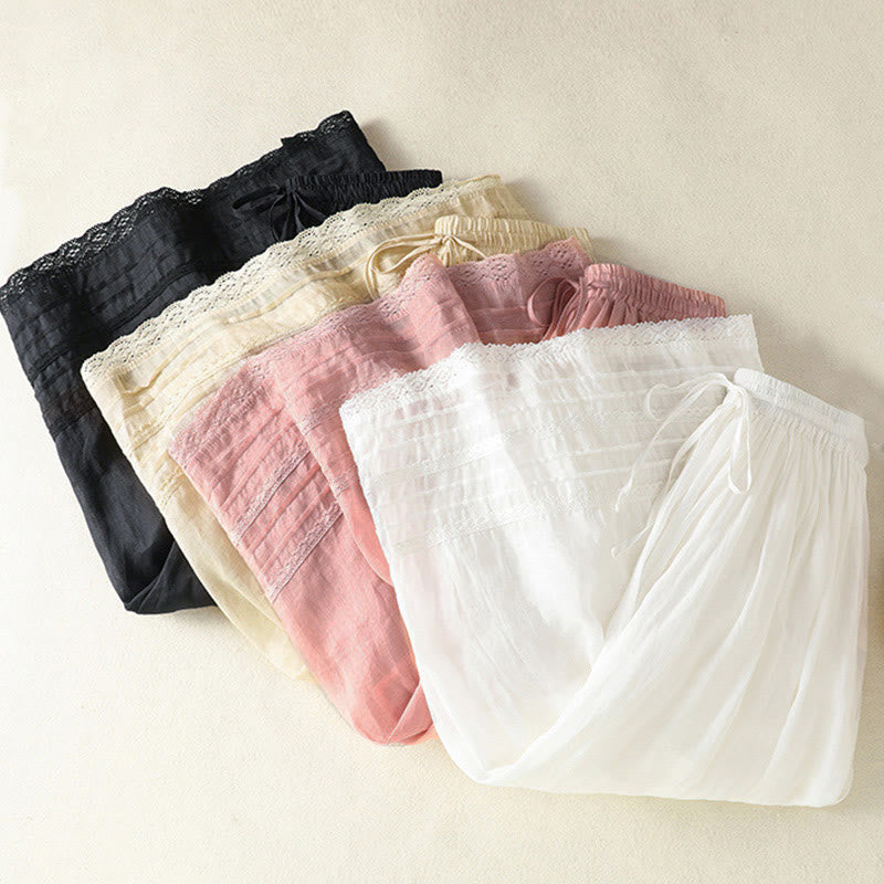 Buddha Stones Summer Plain Drawstring Lace Patchwork Design Women's 7-8 Length Skirt - image 34