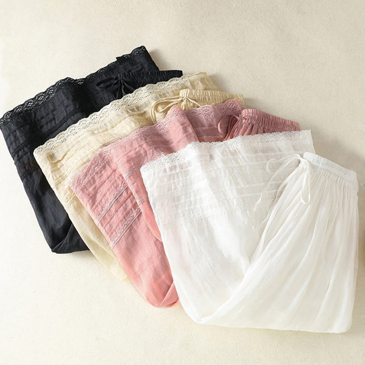 Buddha Stones Summer Plain Drawstring Lace Patchwork Design Women's 7-8 Length Skirt - image 34