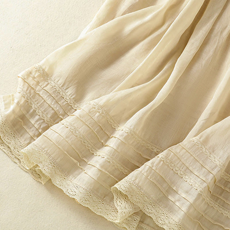 Buddha Stones Summer Plain Drawstring Lace Patchwork Design Women's 7-8 Length Skirt - image 33