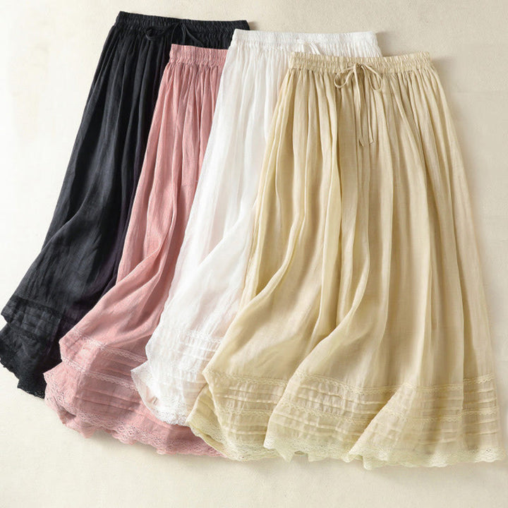 Buddha Stones Summer Plain Drawstring Lace Patchwork Design Women's 7-8 Length Skirt - image 35