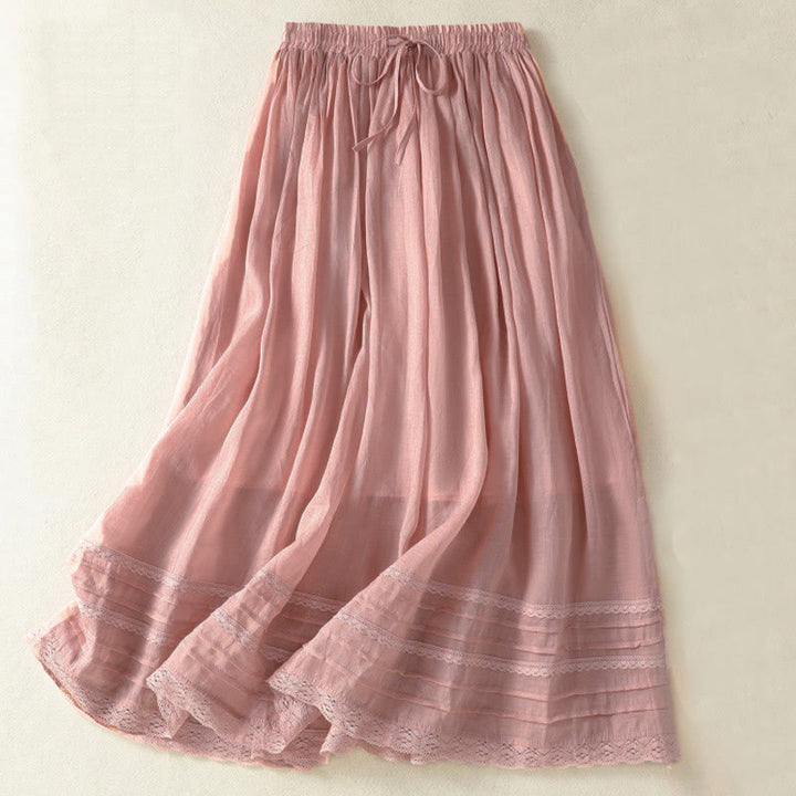 Buddha Stones Summer Plain Drawstring Lace Patchwork Design Women's 7-8 Length Skirt - LightPink - US8-10，UK/AU12-14，EU40-42 (2XL) - image 0
