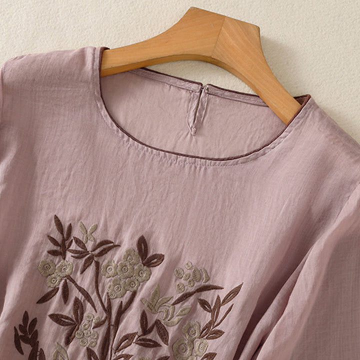 Buddha Stones Retro Embroidery Floral Three Quarter Sleeve Women's T-Shirt - image 25