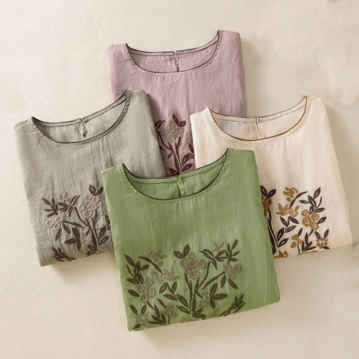 Buddha Stones Retro Embroidery Floral Three Quarter Sleeve Women's T-Shirt - image 32