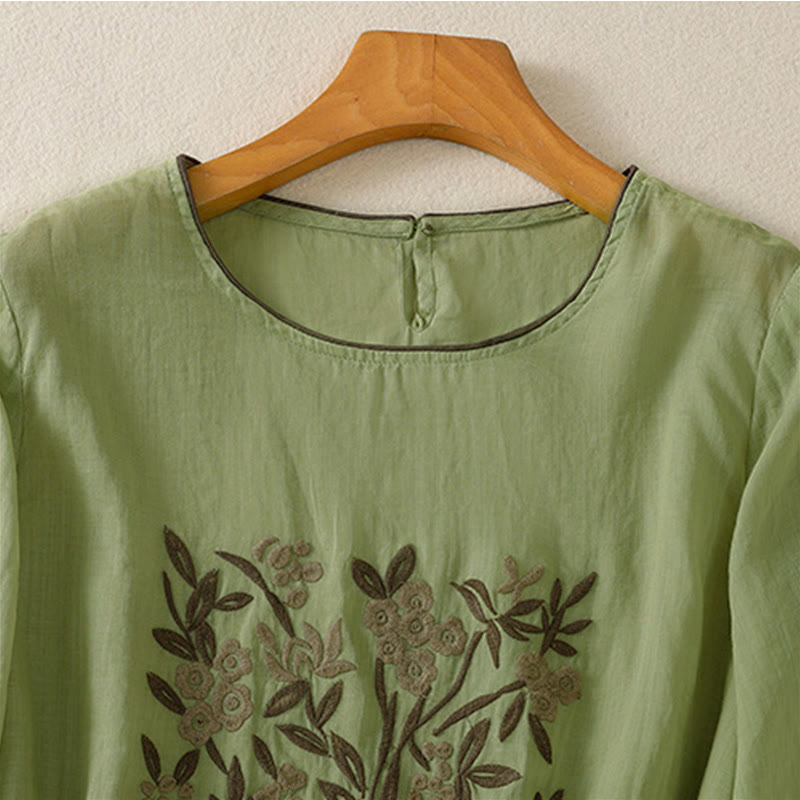 Buddha Stones Retro Embroidery Floral Three Quarter Sleeve Women's T-Shirt - image 18