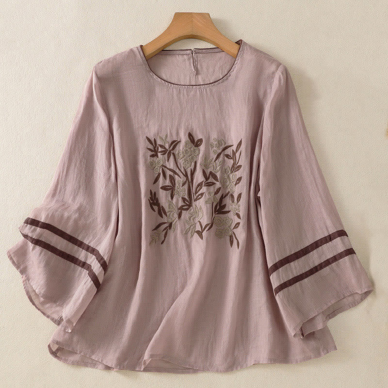 Buddha Stones Retro Embroidery Floral Three Quarter Sleeve Women's T-Shirt - Plum - US14，UK/AU18，EU46 (2XL) - image 23
