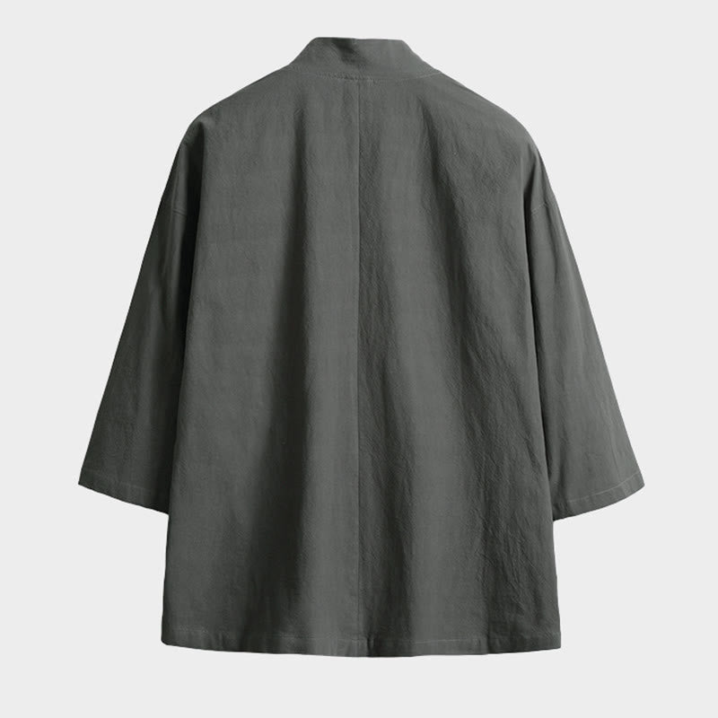 Buddha Stones Solid Color Lace-up Three Quarter Sleeve Open Front Jacket Men's Kimono - image 5