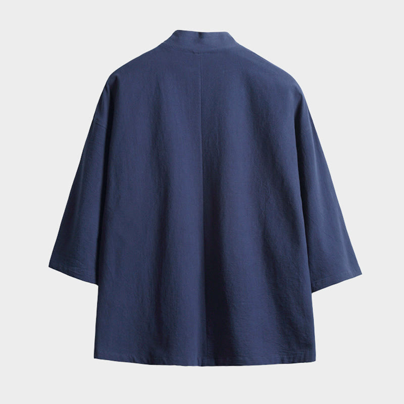 Buddha Stones Solid Color Lace-up Three Quarter Sleeve Open Front Jacket Men's Kimono - image 1