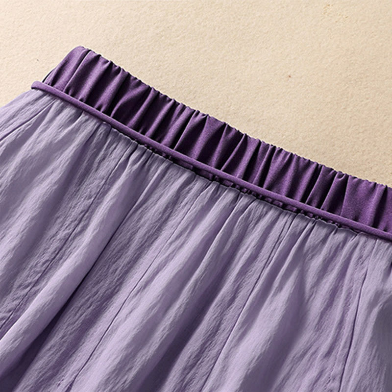 Buddha Stones Casual Contrasting Color Pleated Lace-Up Design Women's 7-8 Length Skirt - image 19