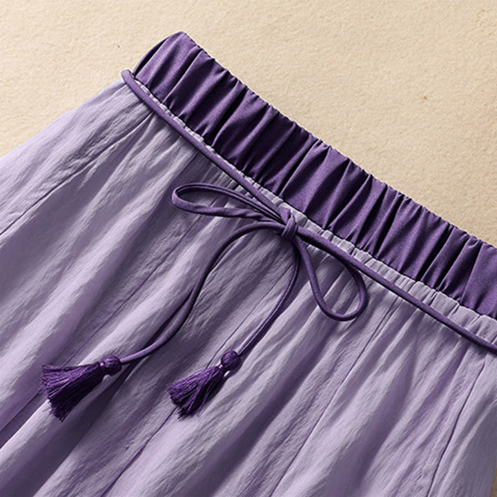 Buddha Stones Casual Contrasting Color Pleated Lace-Up Design Women's 7-8 Length Skirt - image 18