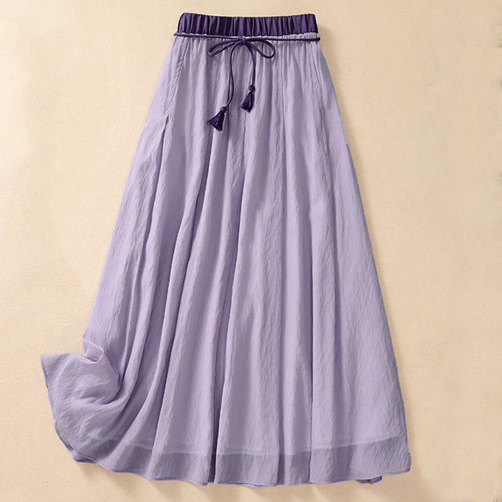 Buddha Stones Casual Contrasting Color Pleated Lace-Up Design Women's 7-8 Length Skirt - Plum - US8-10，UK/AU12-14，EU40-42 (2XL) - image 16