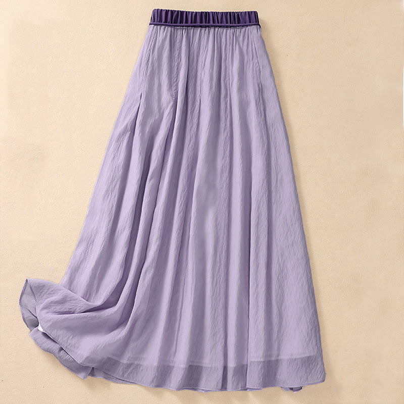 Buddha Stones Casual Contrasting Color Pleated Lace-Up Design Women's 7-8 Length Skirt - image 17