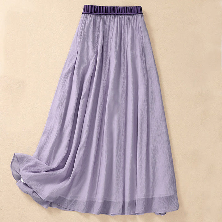 Buddha Stones Casual Contrasting Color Pleated Lace-Up Design Women's 7-8 Length Skirt - image 17