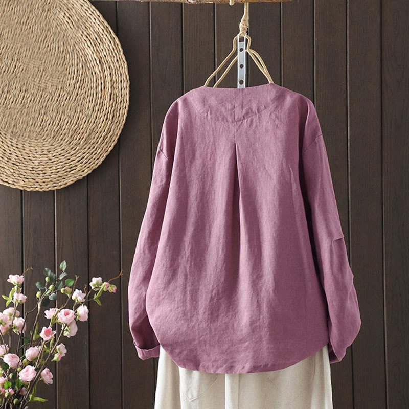 Buddha Stones Pure Color V-neck Women's Jacket With Pockets - image 7