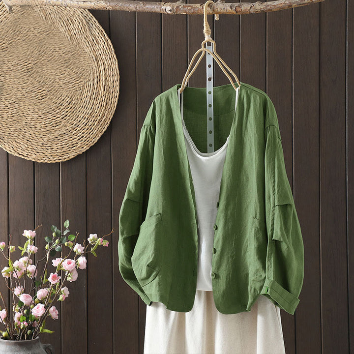 Buddha Stones Pure Color V-neck Women's Jacket With Pockets - MediumSeaGreen - US14，UK/AU18，EU46 (2XL) - image 17